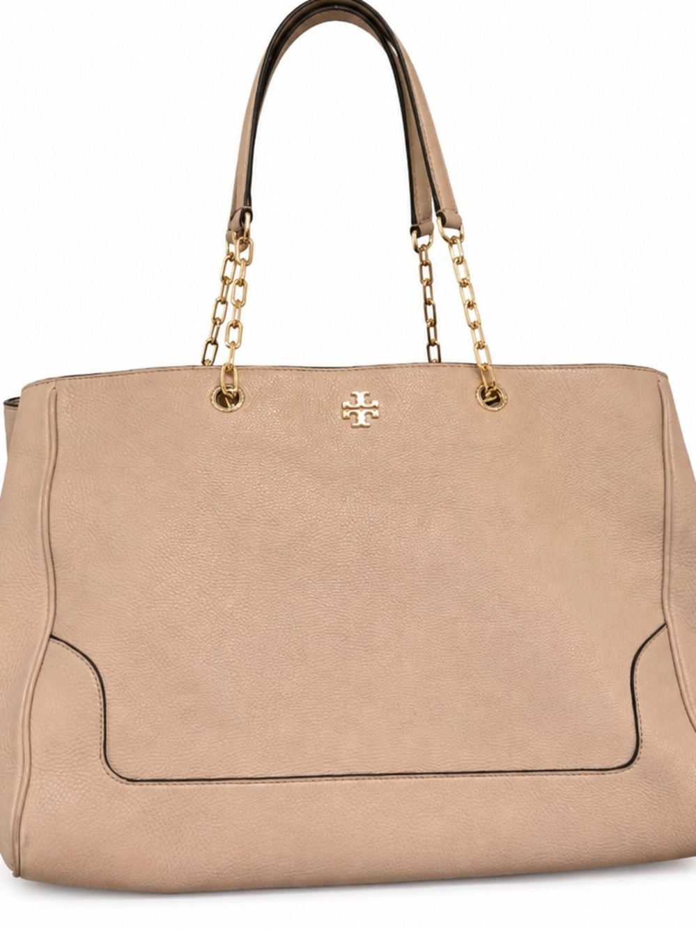 Tory Burch Large Pebbled Leather Chain Tote Shoulder Bag Blush Pink